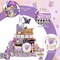 23-piece “Hello Spring” tiered tray décor set featuring purple butterflies, lavender flowers, and gnome-themed wooden signs—perfect for farmhouse kitchen tables, rustic home décor, and spring holiday displays.